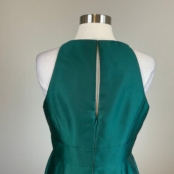 Alfred Sung Green Satin Cocktail Dress Size 8 Sleeveless Pleated Fit and Flare - Picture 8 of 13